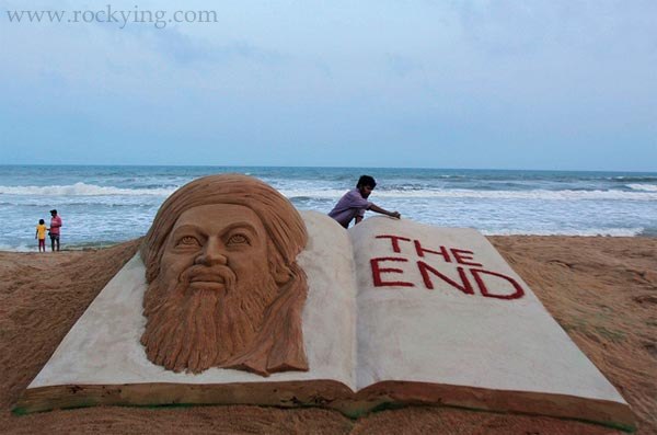 Osama Bin Laden sand Sculpture in Puri Orissa