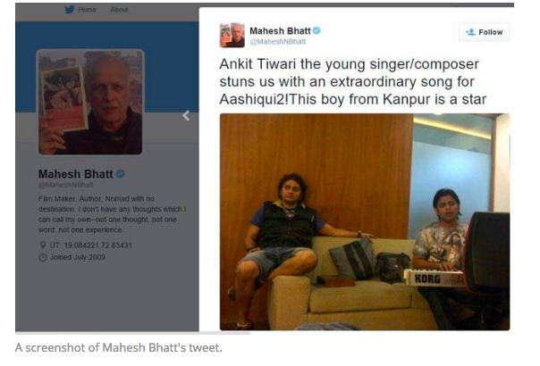 Mahesh Bhatt's Tweet about Ankit Tiwari