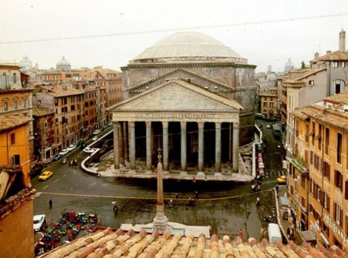 Aerial view of Pantheon in Rome Italy